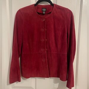 Eileen Fisher Cranberry Red Real Suede Lightweight Button down Petite Jacket